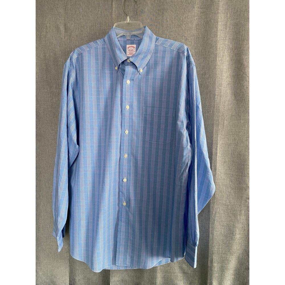 Brooks Brothers Non-Iron Supima Cotton Shirt Men’s L Blue Plaid Regular Fit